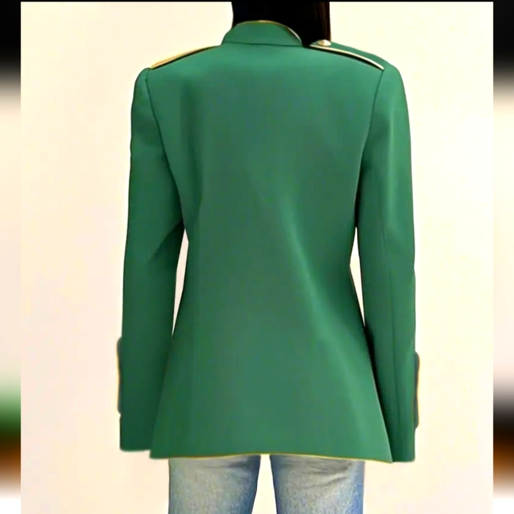 Elegant Women's Short Jacket with Decorative Ribbon & Button Details-Long Sleeve - Picture 5 of 5